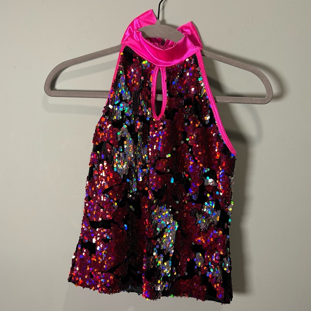 A Wish Come True Girl’s Dance Recital 2 Pc Costume Pink Black Sequins with Bonus - Picture 10 of 16